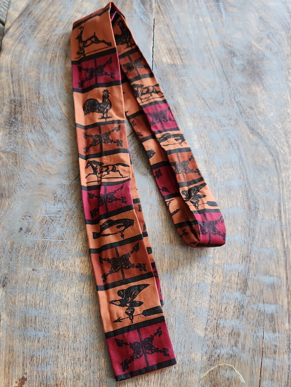 Vintage Rooster Brand Hand Printed Cotton Tie – Weathervane Motif